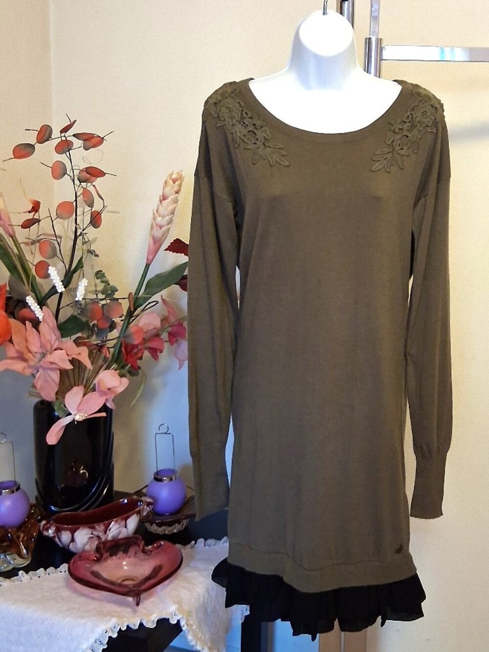 DEPT Unique Design Knit Cardigan Stretchy Sweater Midi Dress Long Sleeve 10